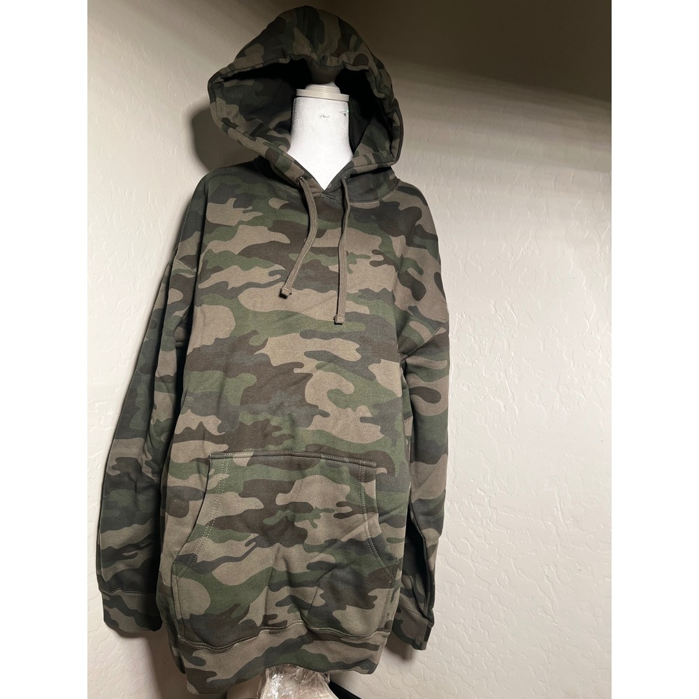 Independent Trading Co Mens Camo Hoodie Fleece Pullover Sweatshirt Green Brown
